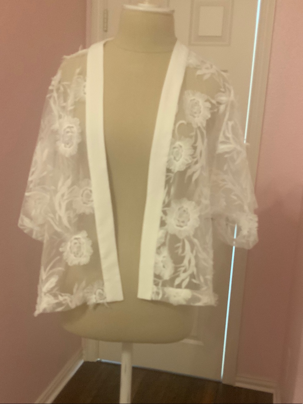 Current Air Pink and White Floral Lace Sheer Top